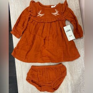 Rust Orange Baby Cotton Dress Set
